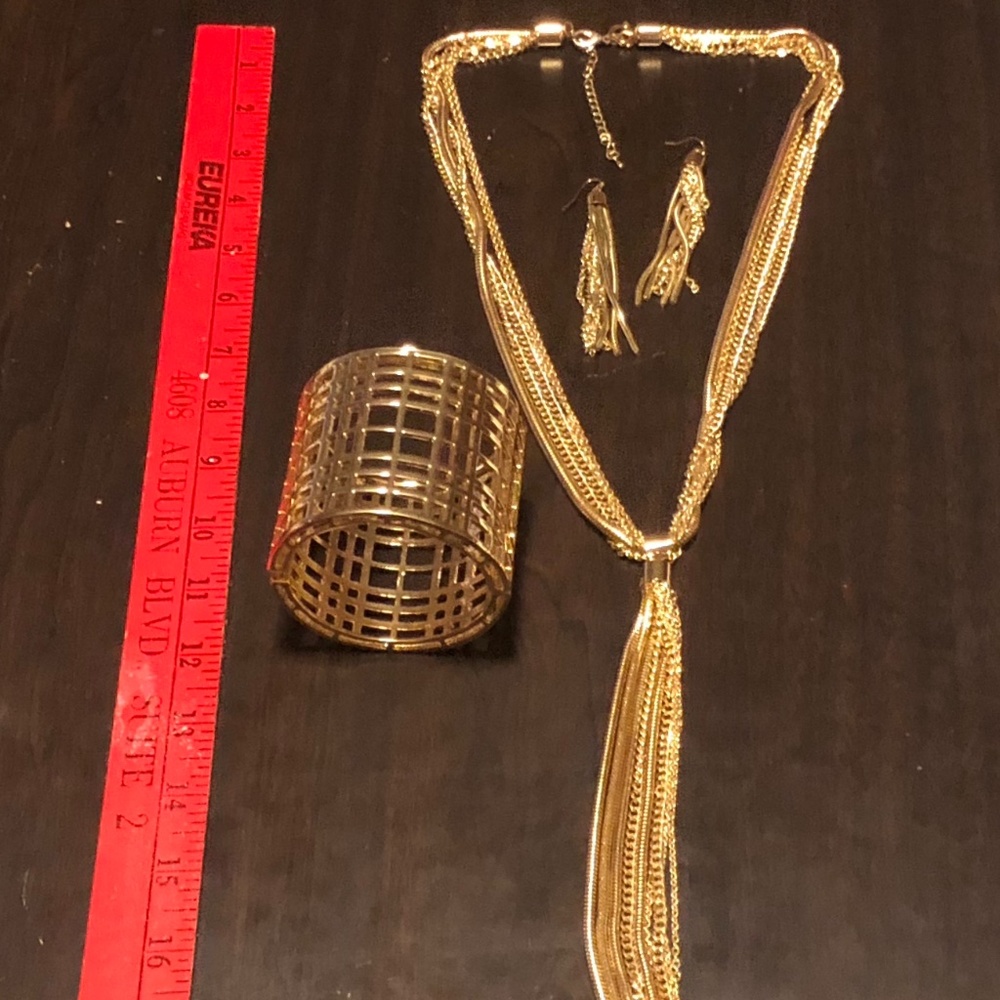 Gold Necklace, Earrings and Bracelet